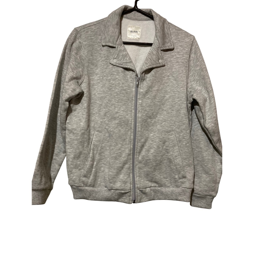 Blair Gray Heathered Fleece Moto Jacket Full Zip Sweatshirt Small